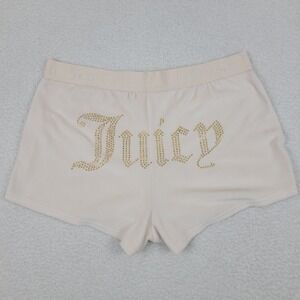 Juicy Couture Sleepwear Velour Shorts Bling Logo Womens‎ Medium M Beige NWOT